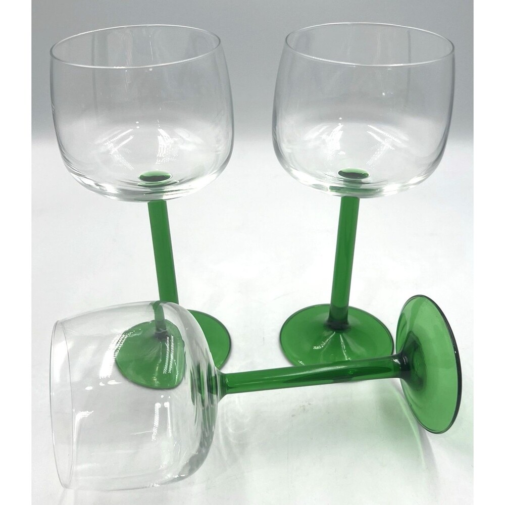 3 Wine Glasses Luminarc Alsace Cavalier Green Stem Vintage Hock Goblets 7.25"